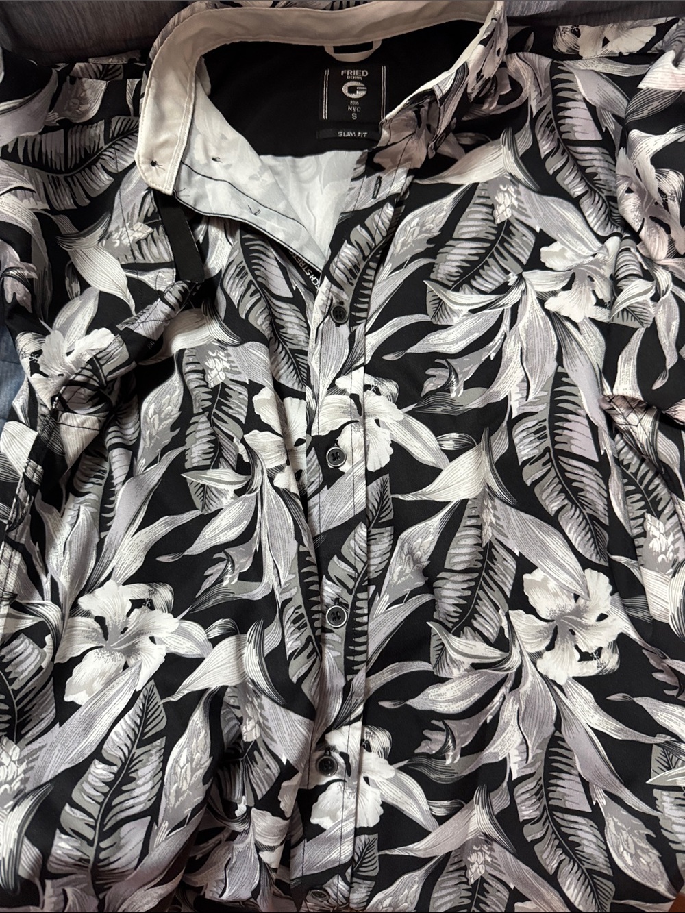 Men's Black & White Floral Button-Down Shirt by